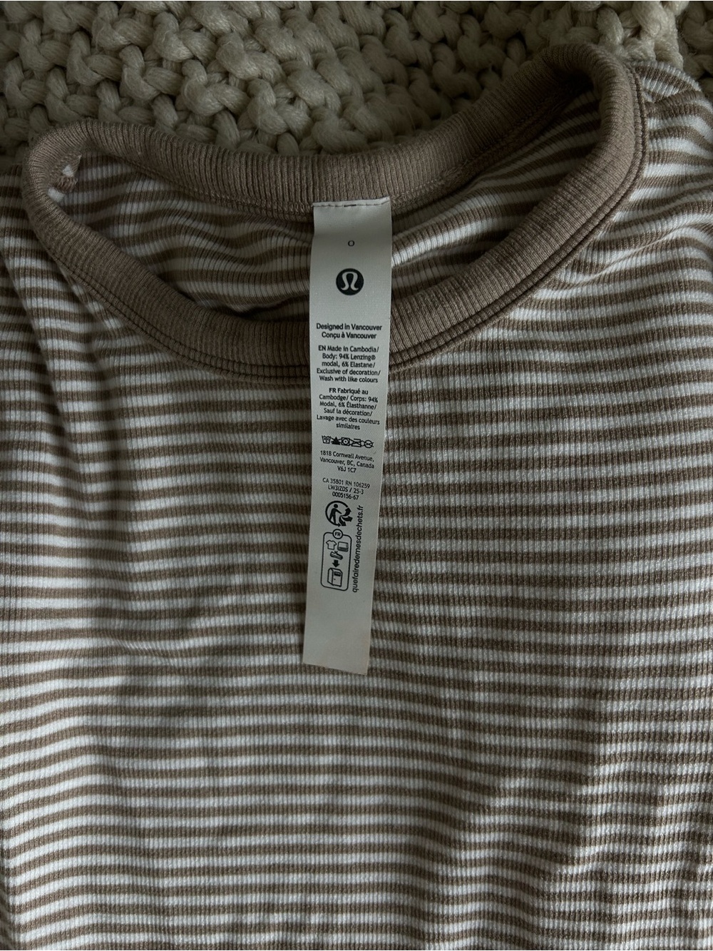 Lululemon Hold Tight Long-Sleeve Shirt Minute Stripe Nutmeg White Size 0